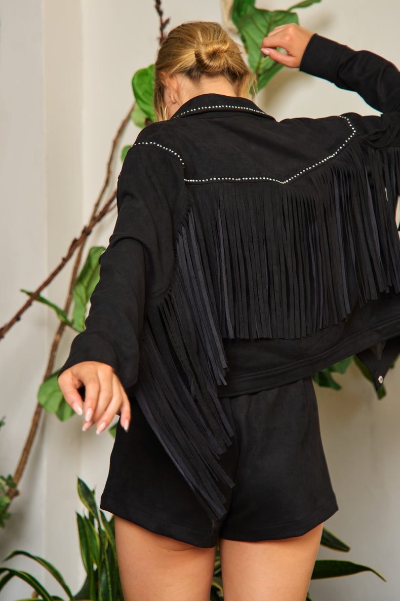 Western Suede Studded Fringe Jacket