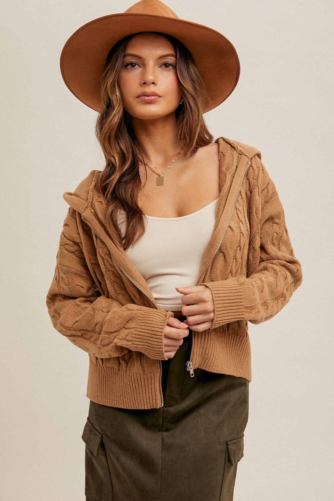 Cable Knit Zip-Up