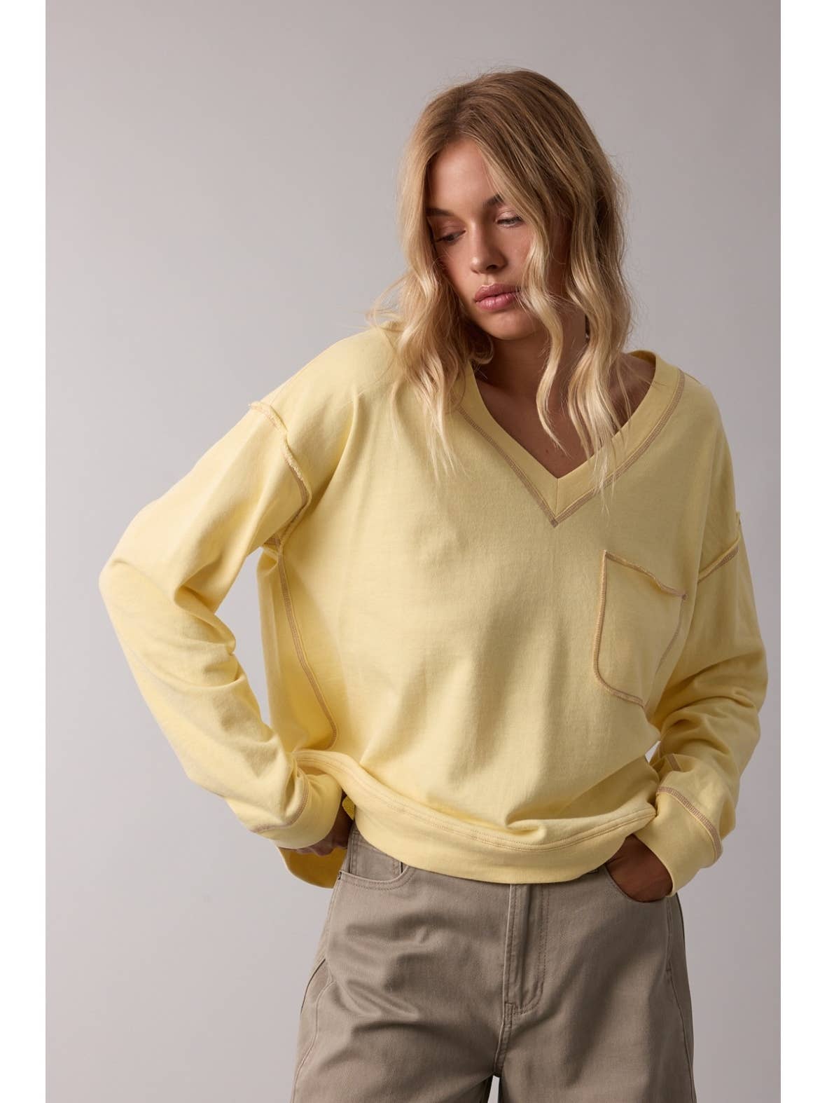 V Neck Stitch Detail Top