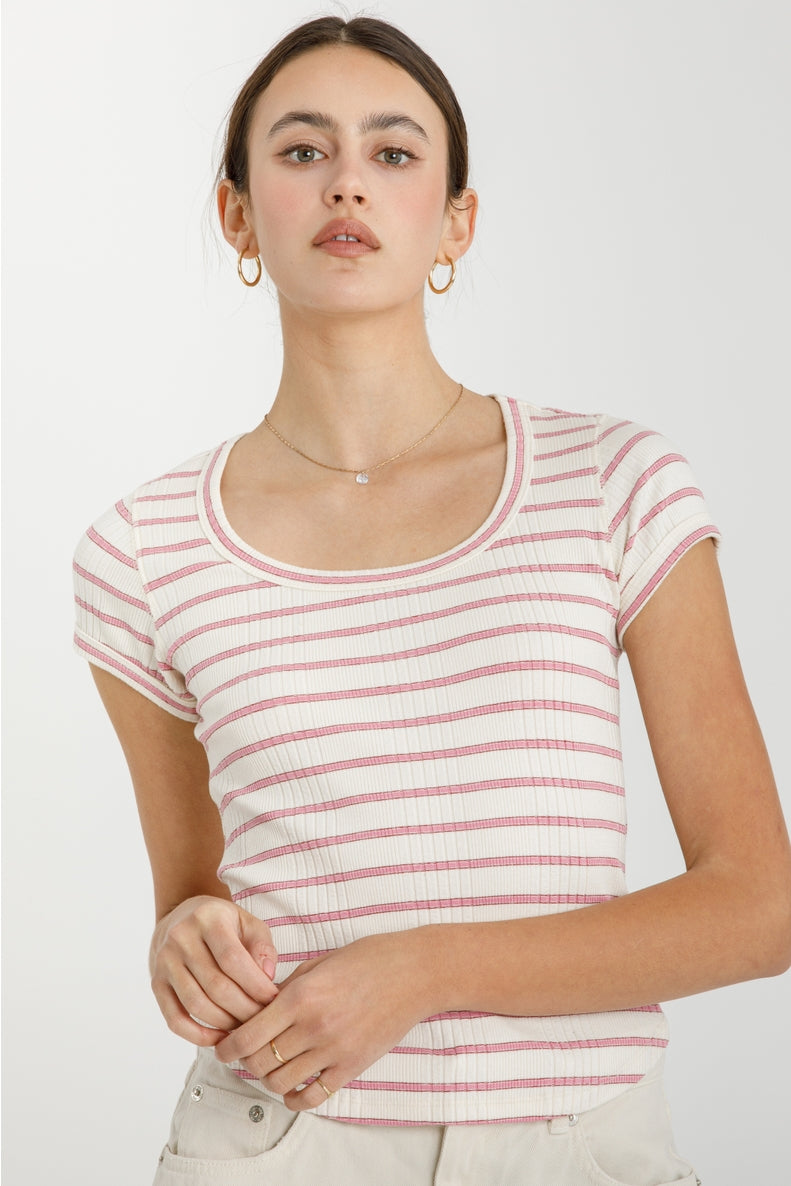 Striped Ribbed Short Sleeve Top
