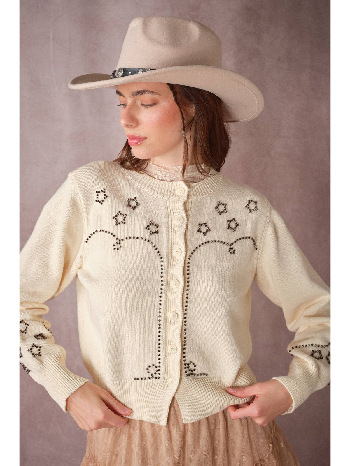 Western Stud Bead Sweater