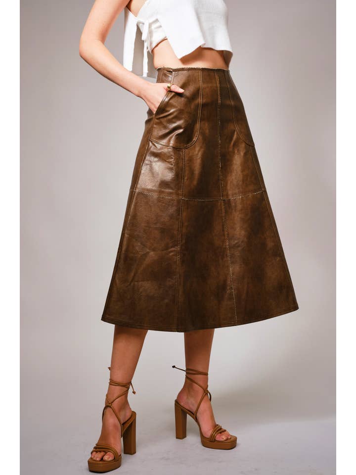 Faux Leather Midi Skirt