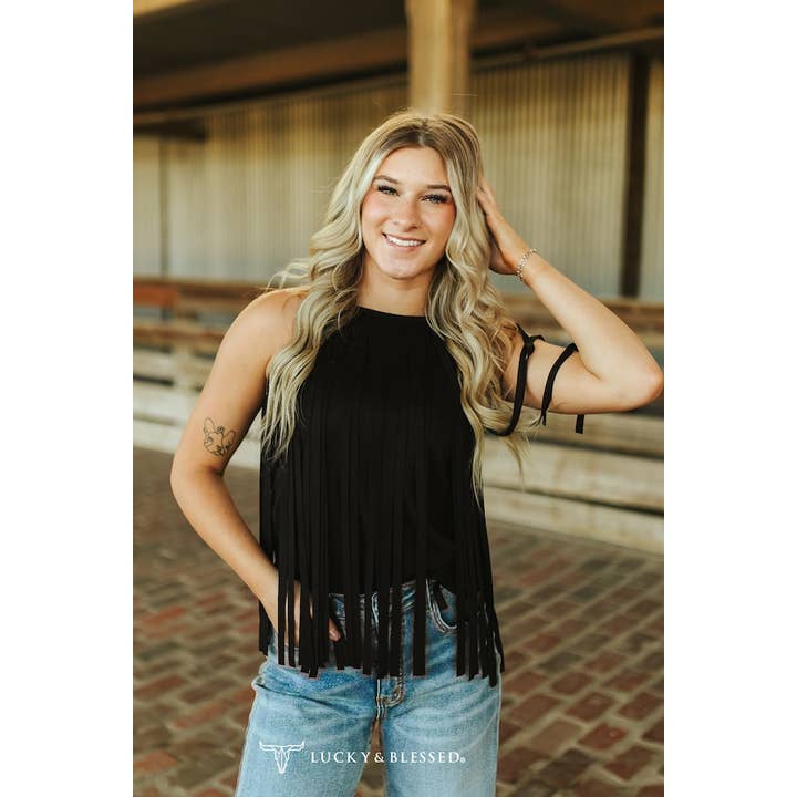 Sleeveless Suede Fringe Top