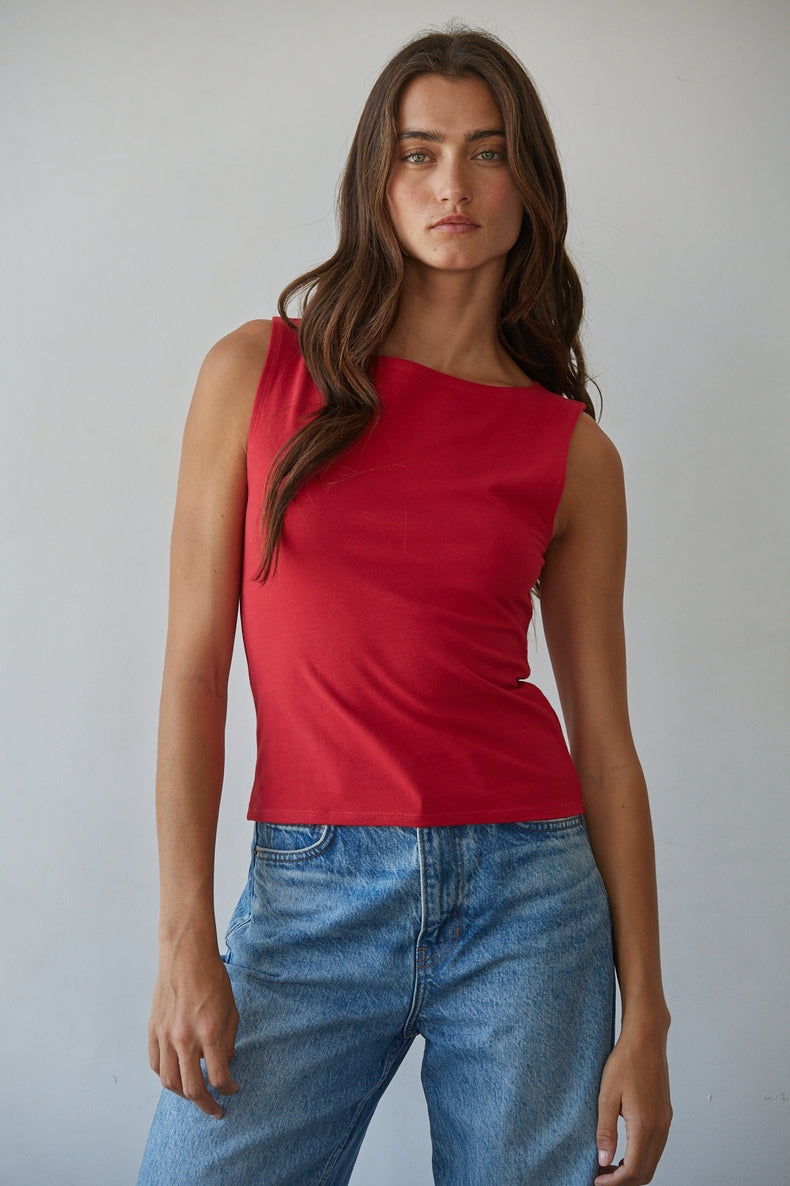 Boat Neck Sleeveless Top