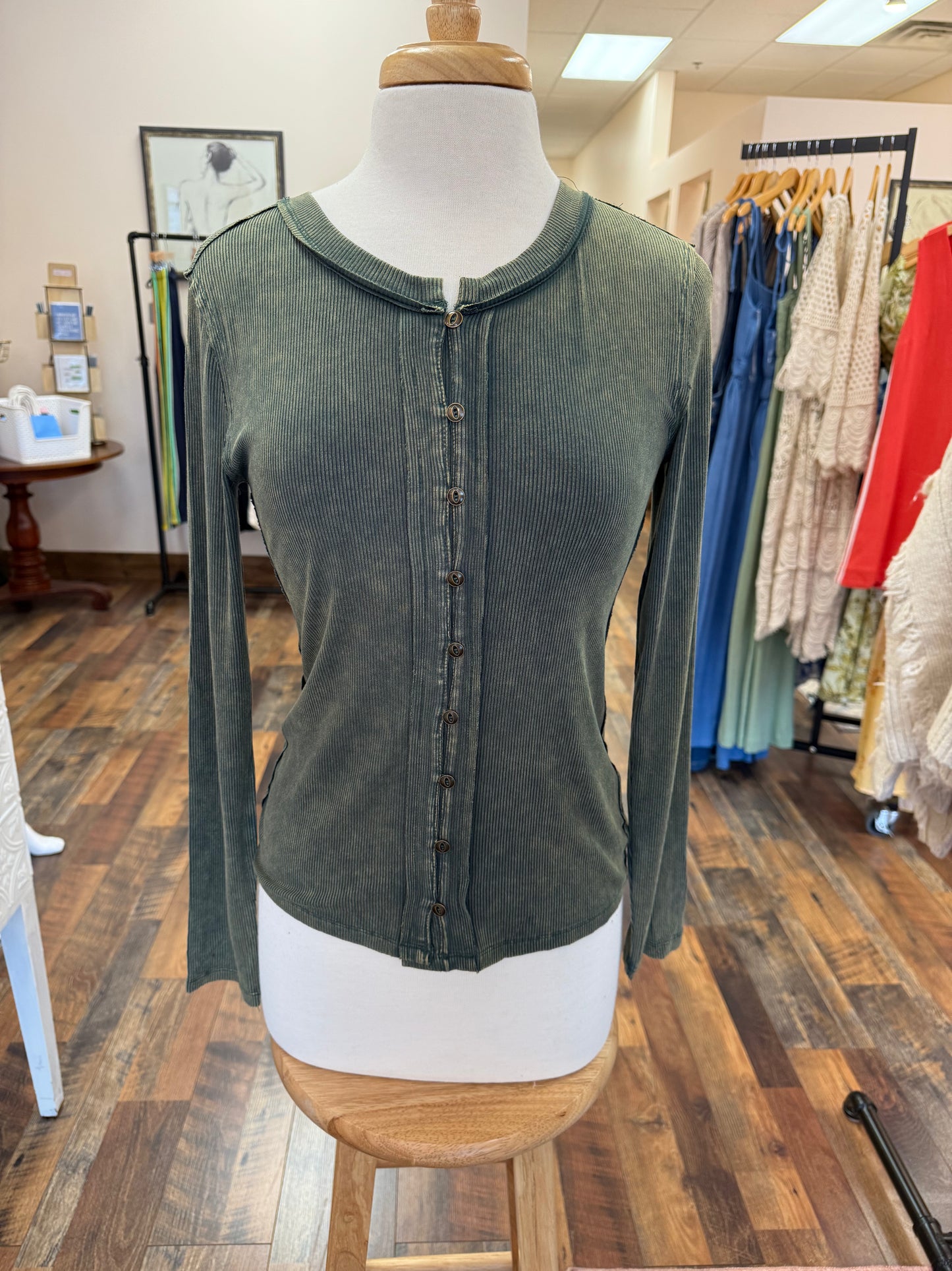 Ribbed Button Down Top