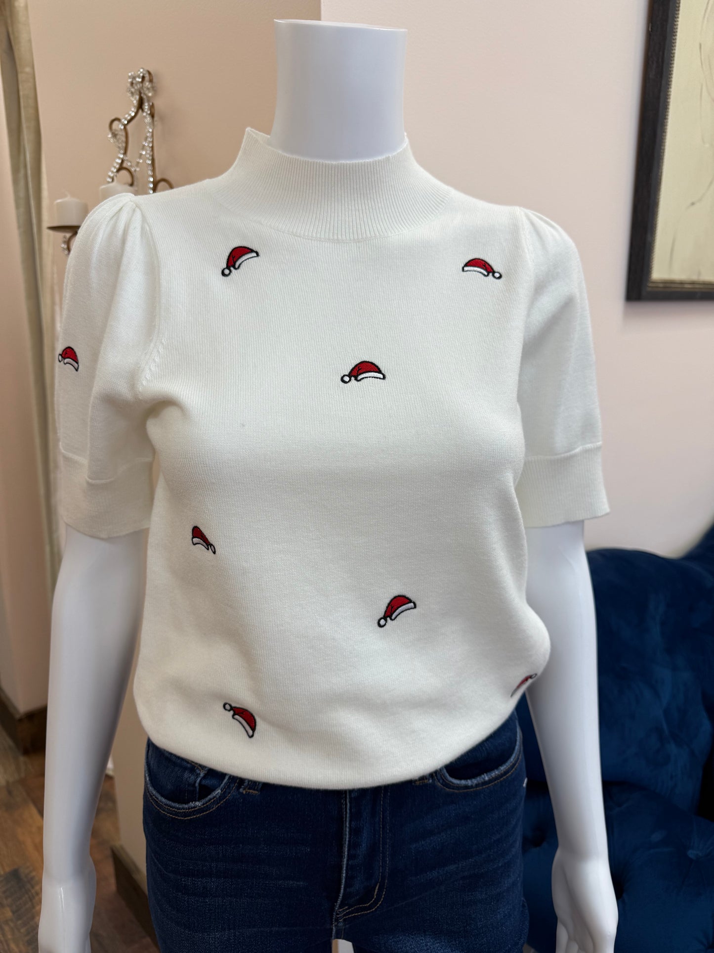 Mock Neck Santa Hat Top