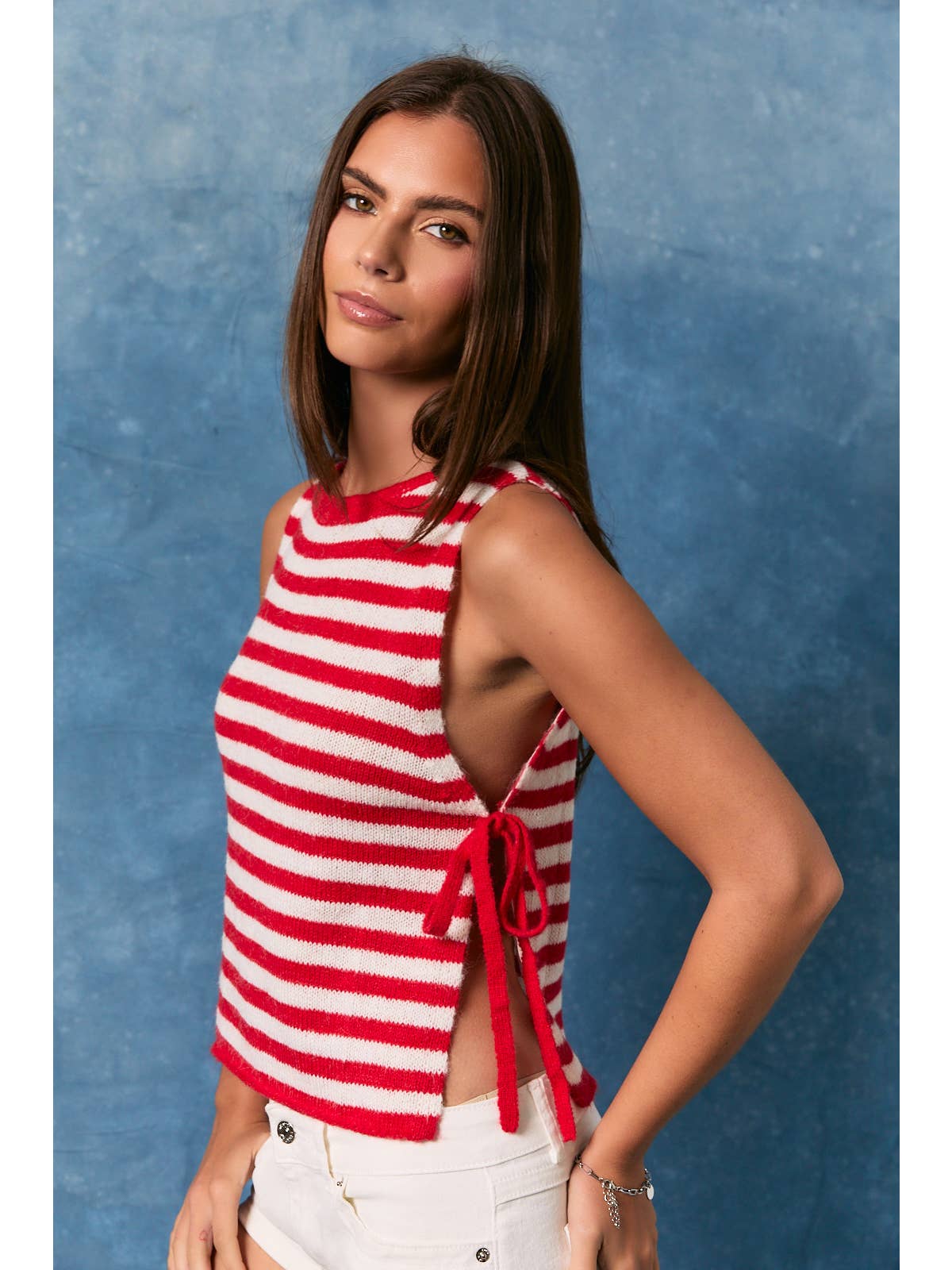 Side Tie Stripe Sweater
