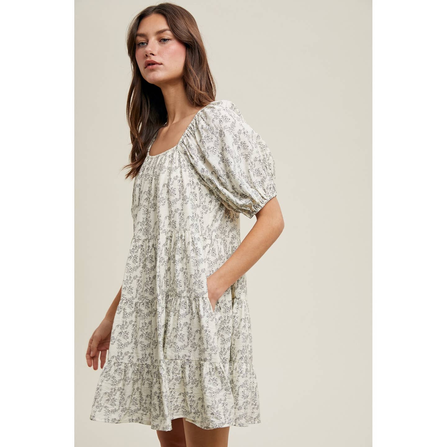 Floral Teired Puff Dress