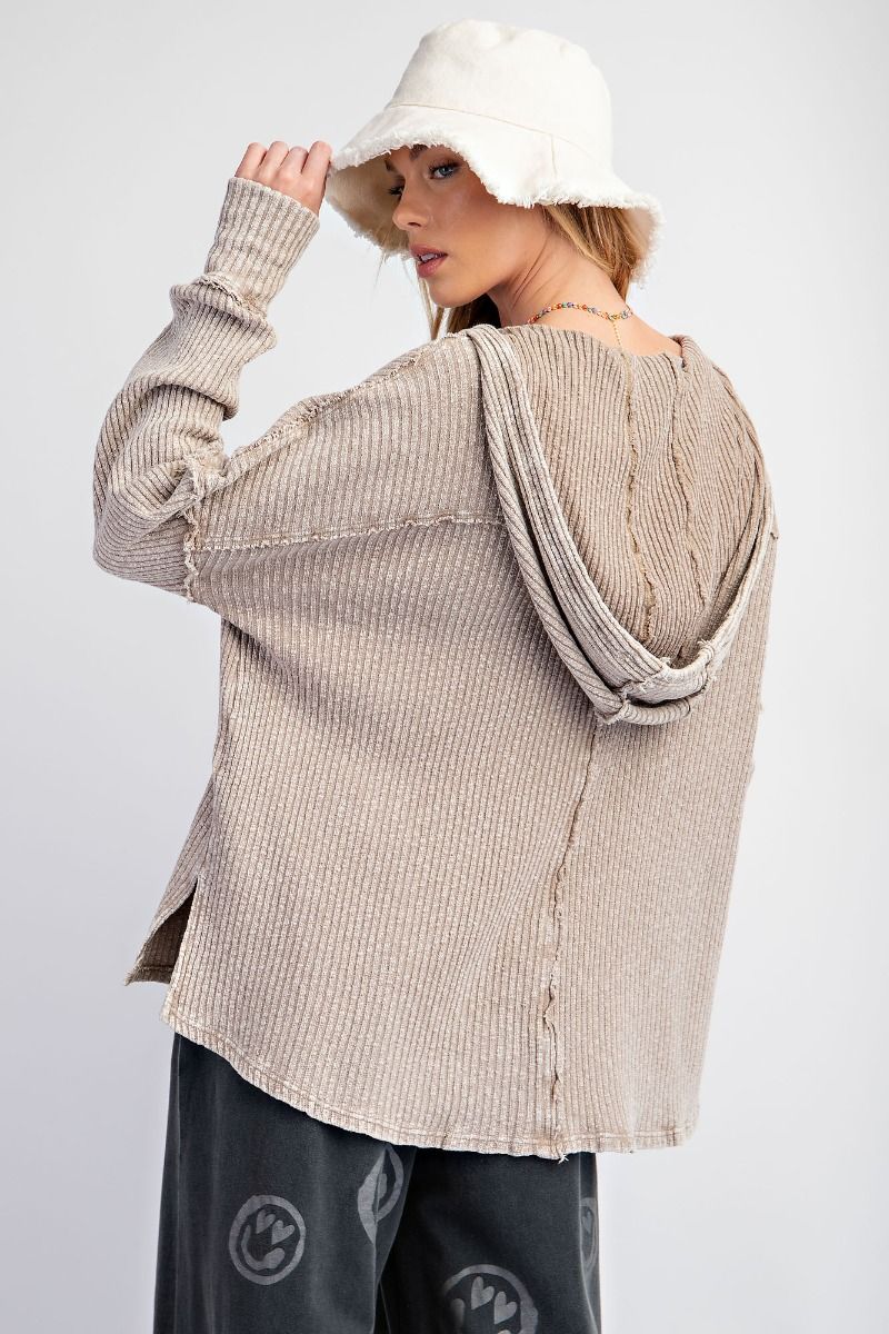 Rib Knit Hoodie Pullover
