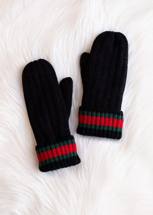 Black Striped Knit Mitten