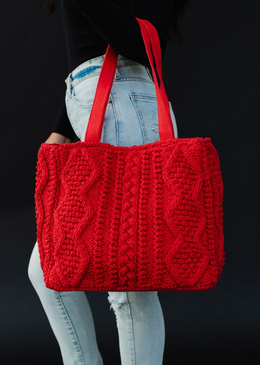 Red Cable Knit Tote