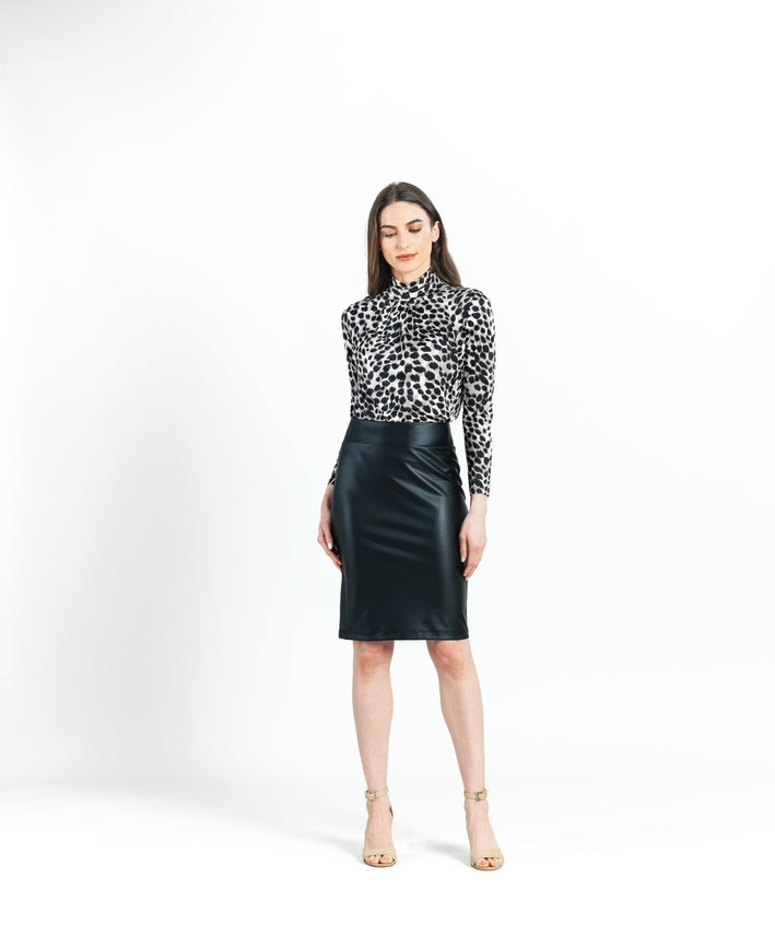 Liquid Leather Pencil Skirt Black