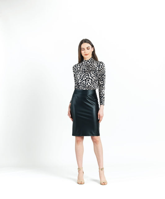 Liquid Leather Pencil Skirt Black