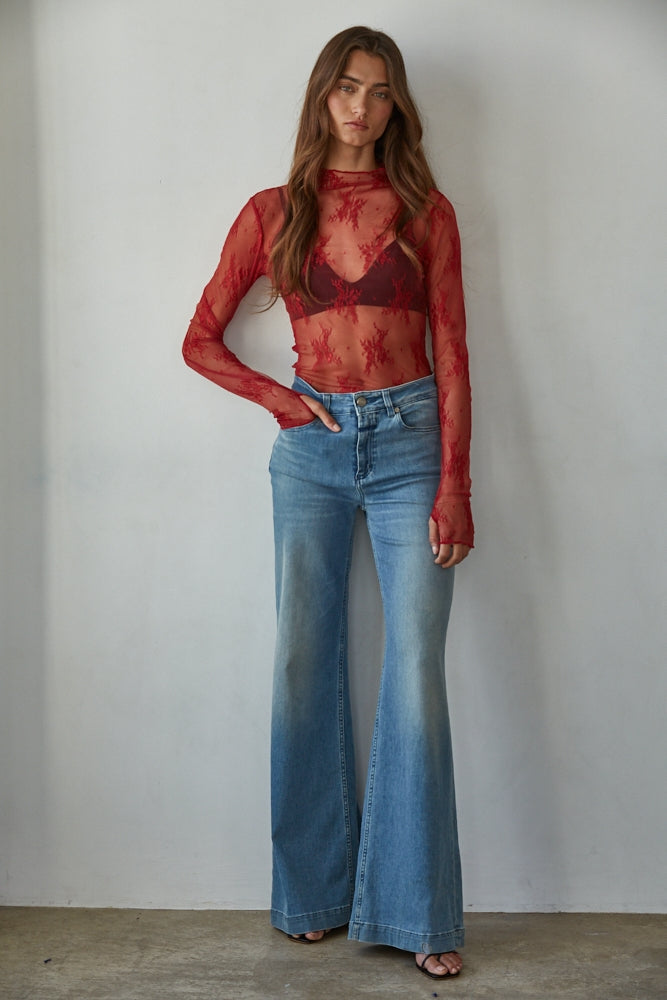 Sheer Lace Long Sleeve Top