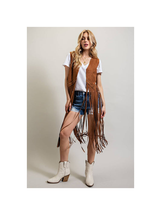 Suede Studded Fringe Vest