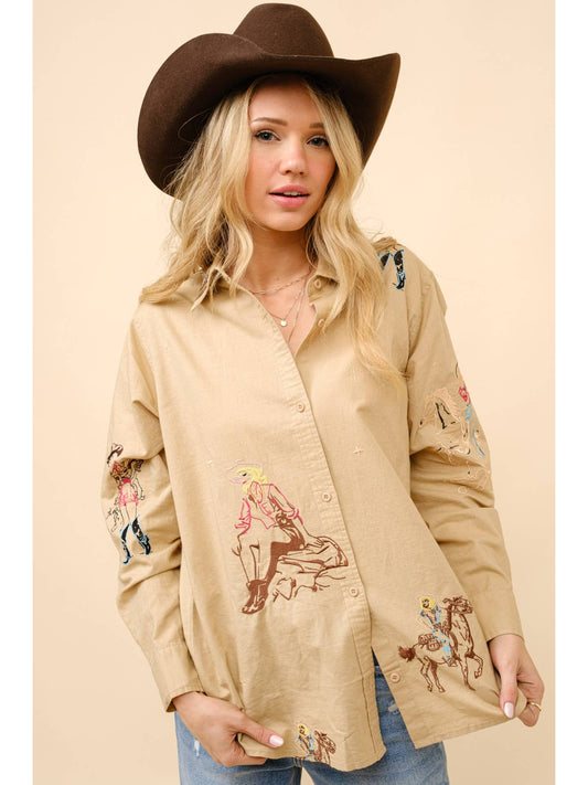 Embroidered Western Linen Shirt