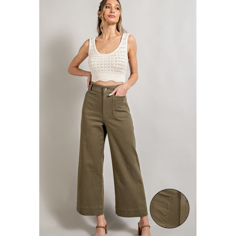 Washed Soft Flared Pants - Olive