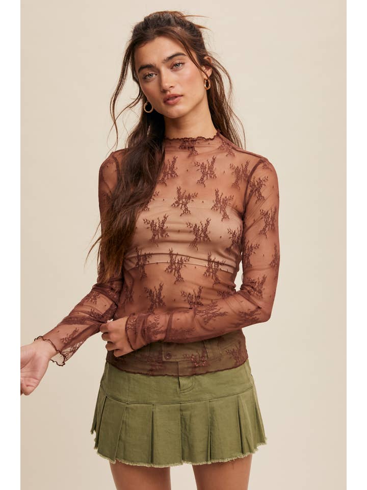 Sheer Lace Long Sleeve Top