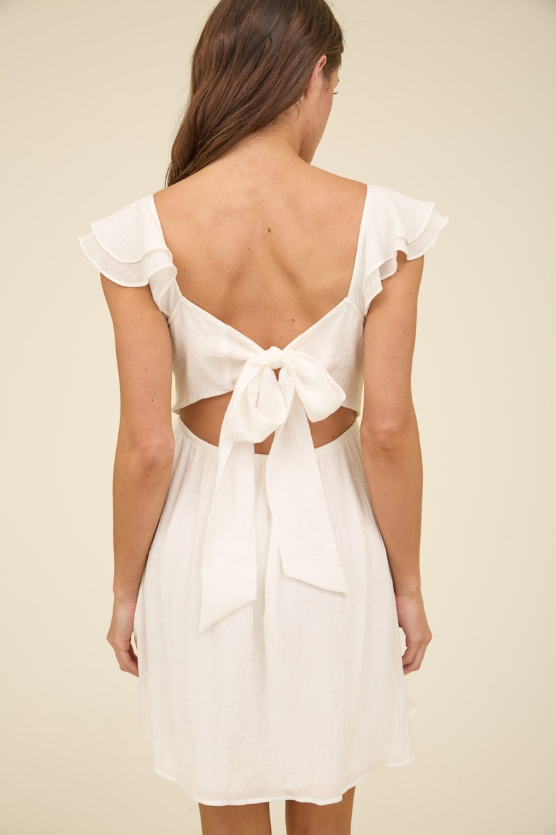 Ruffle Sleeve Back Tie Mini Dress