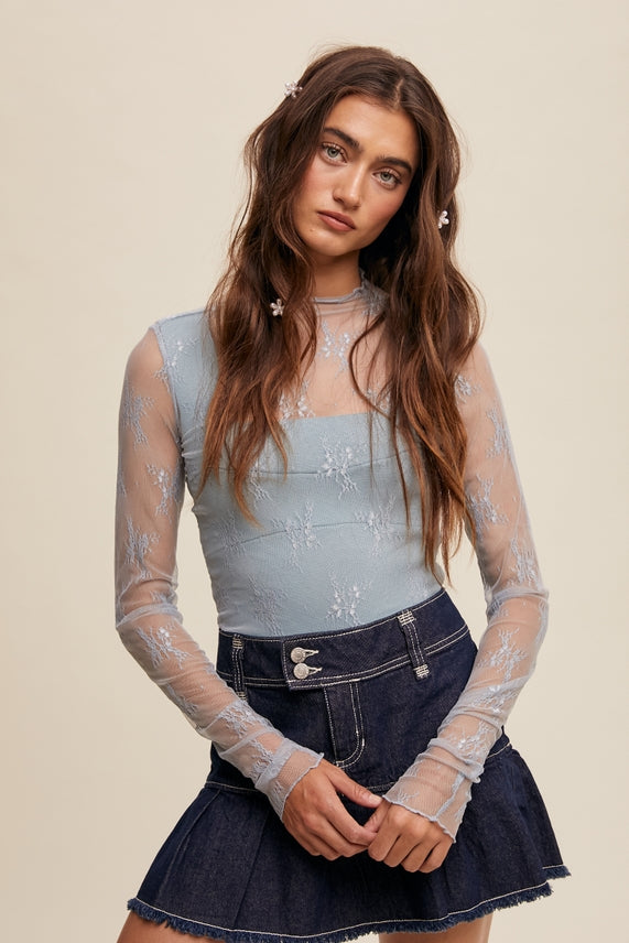 Sheer Lace Long Sleeve Top