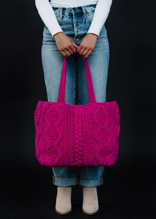 Magenta Cable Knit Tote