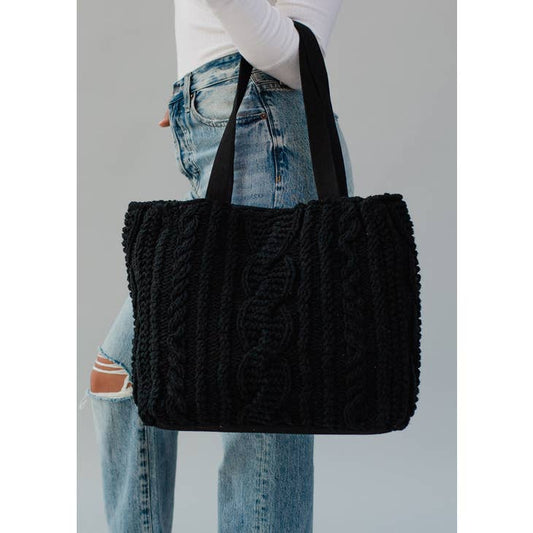 Black Cable Knit Tote