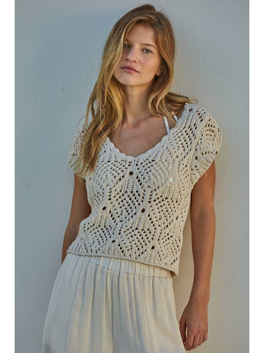 Crochet V Neck Sweater
