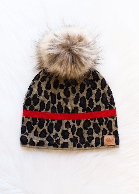 Leopard Hat with red stripe