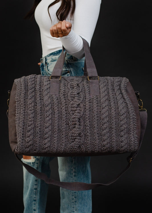 Grey Cable Knit Duffel