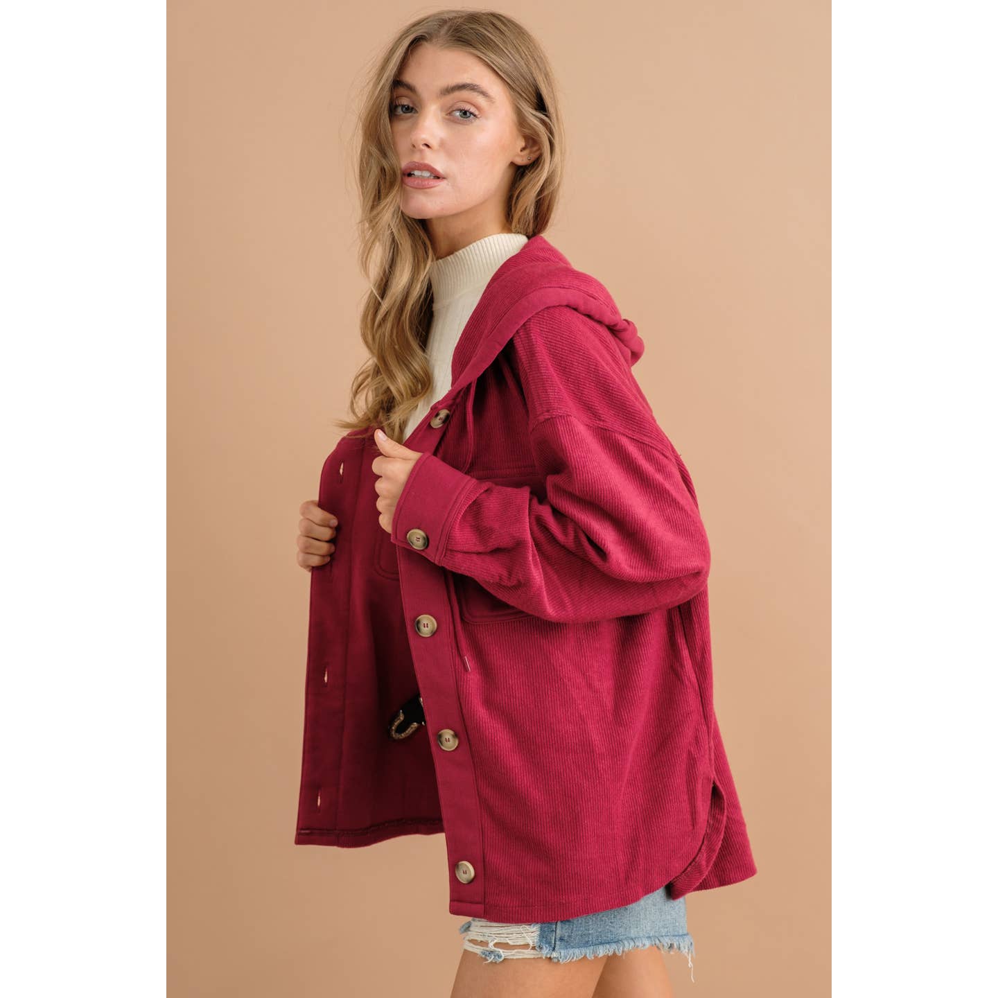 Knit Button Up Hooded Shacket
