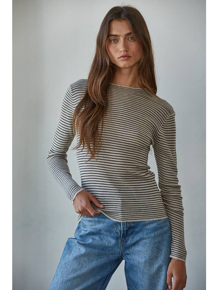 Knit Sweater Striped Mock Neck Long Sleeve Top