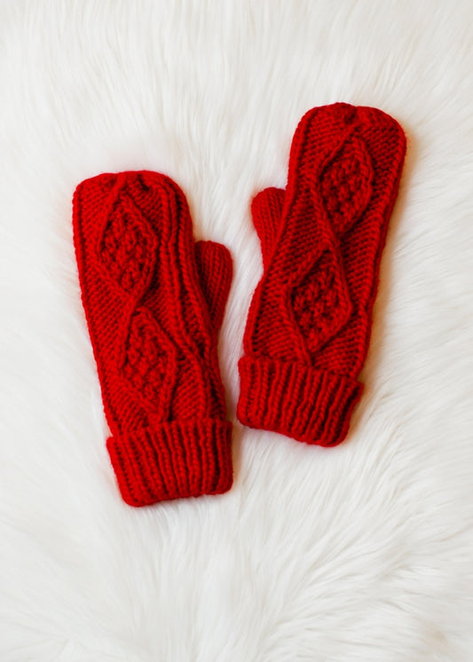 Red Cable Knit Mittens