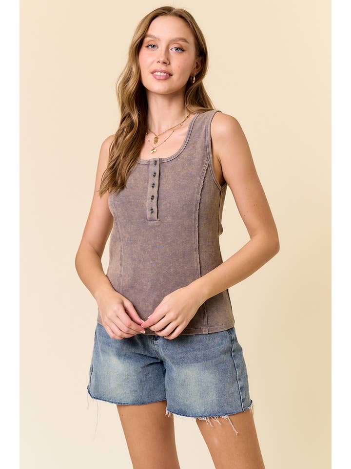 Square Neck Henley Tank