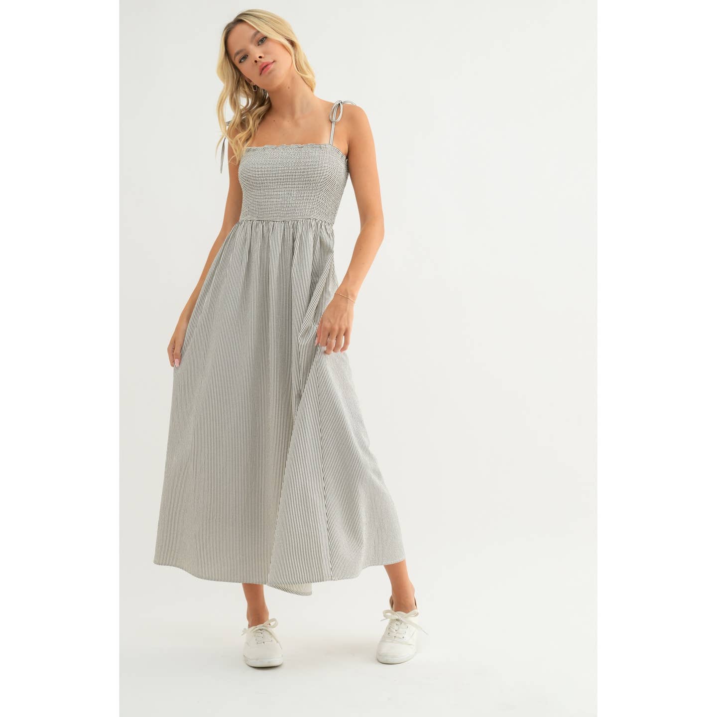 Striped Self Tie Dress