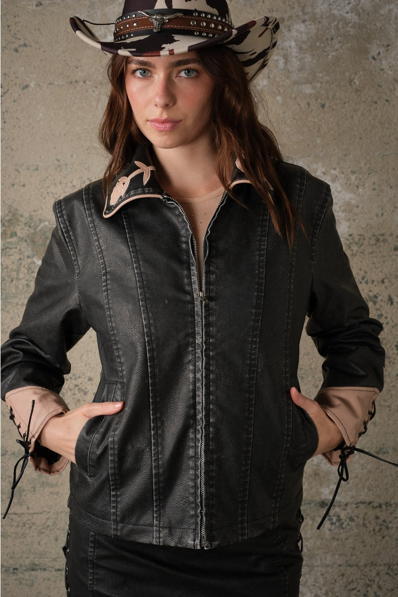 Western Applique Leather Jacket