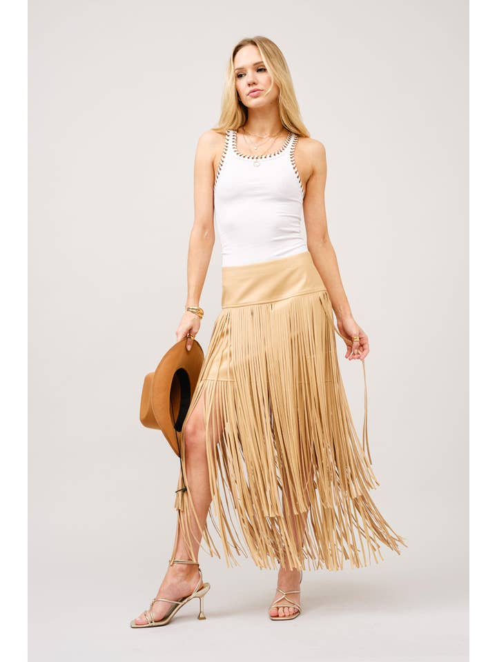 Faux Leather Fringe Skirt