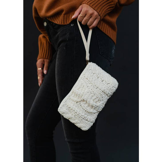 Cream Cable Knit Clutch