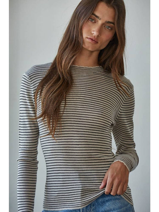 Knit Sweater Striped Mock Neck Long Sleeve Top