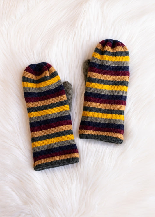 Multicolored Striped Knit Mittens