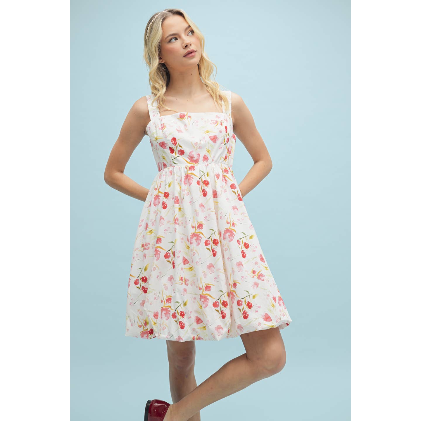 Bubble Hem Floral Mini Dress