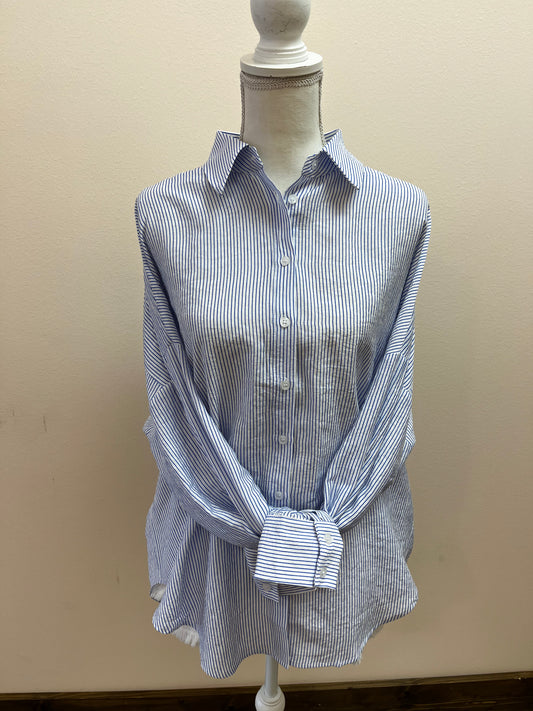 Oversized Pin Strip Button Up