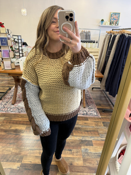 Listicle Taupe Multi Sweater