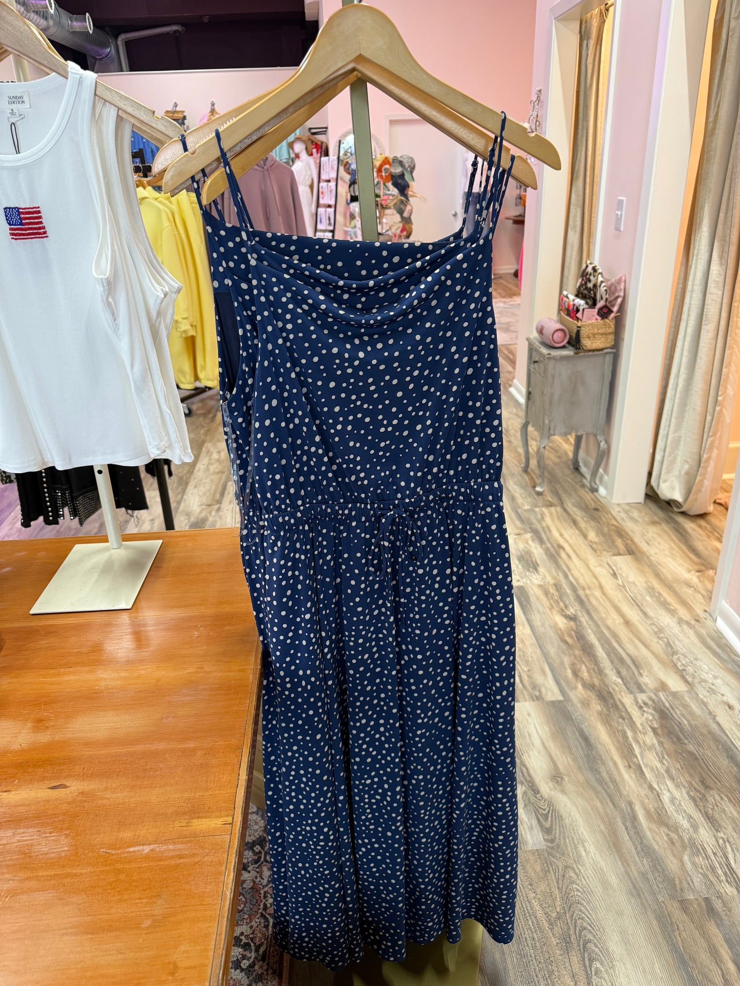 Sleeveless Flare Pokadot Midi Dress