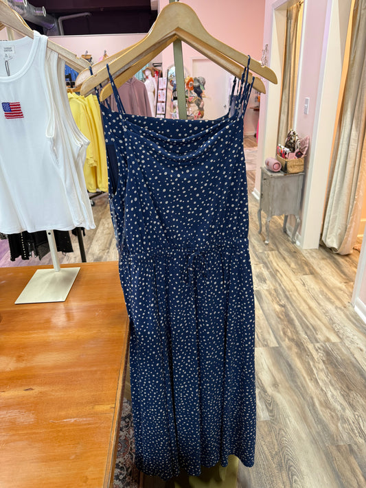 Sleeveless Flare Pokadot Midi Dress