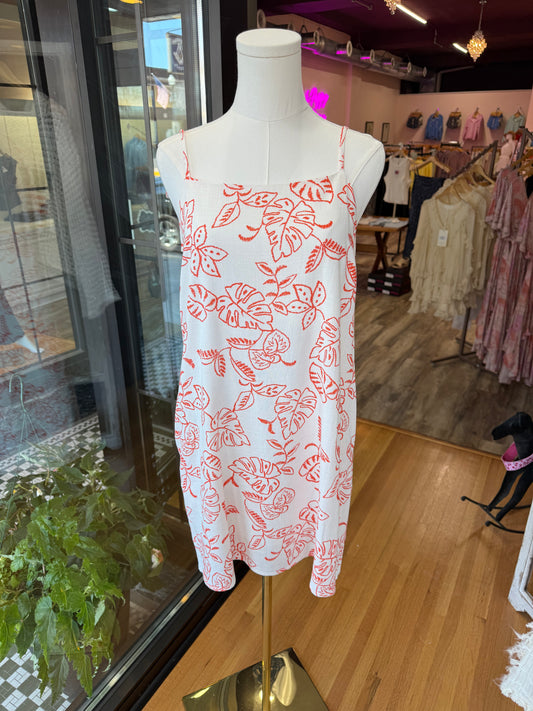 White Orange Leaf Mini Dress