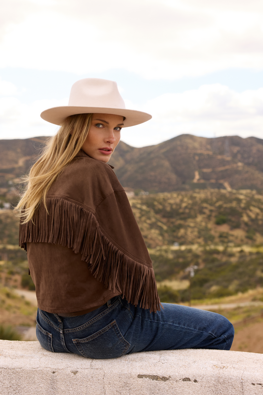 Vintage Crop Suede Fringe Jacket