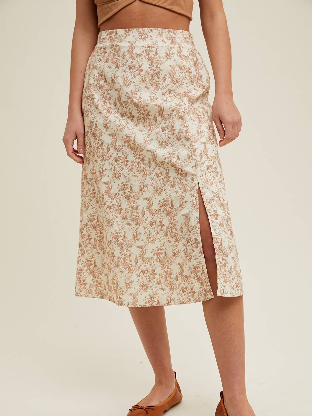 Floral Midi Skirt with Front Slit