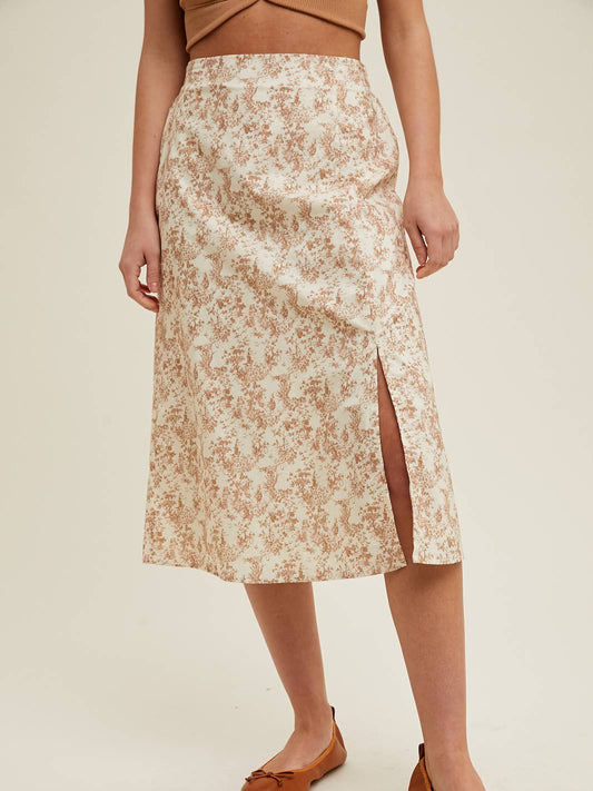 Floral Midi Skirt with Front Slit