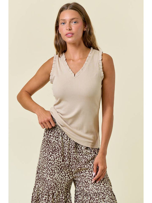 V Neck Frilled Tank