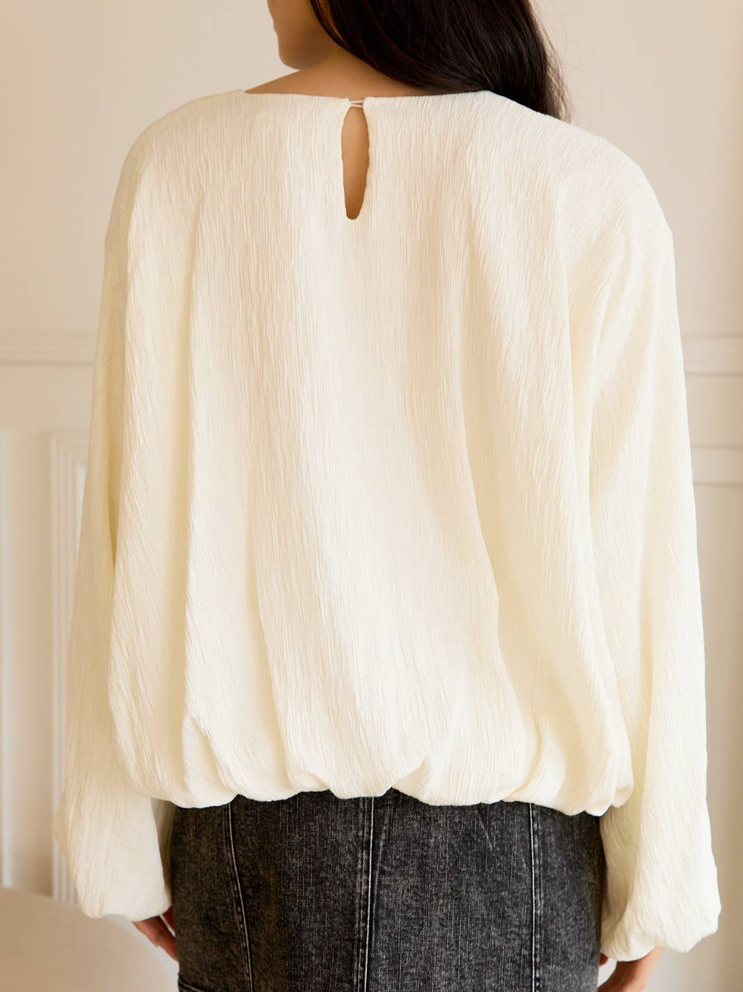 Long Sleeve Bubble Hem Blouse